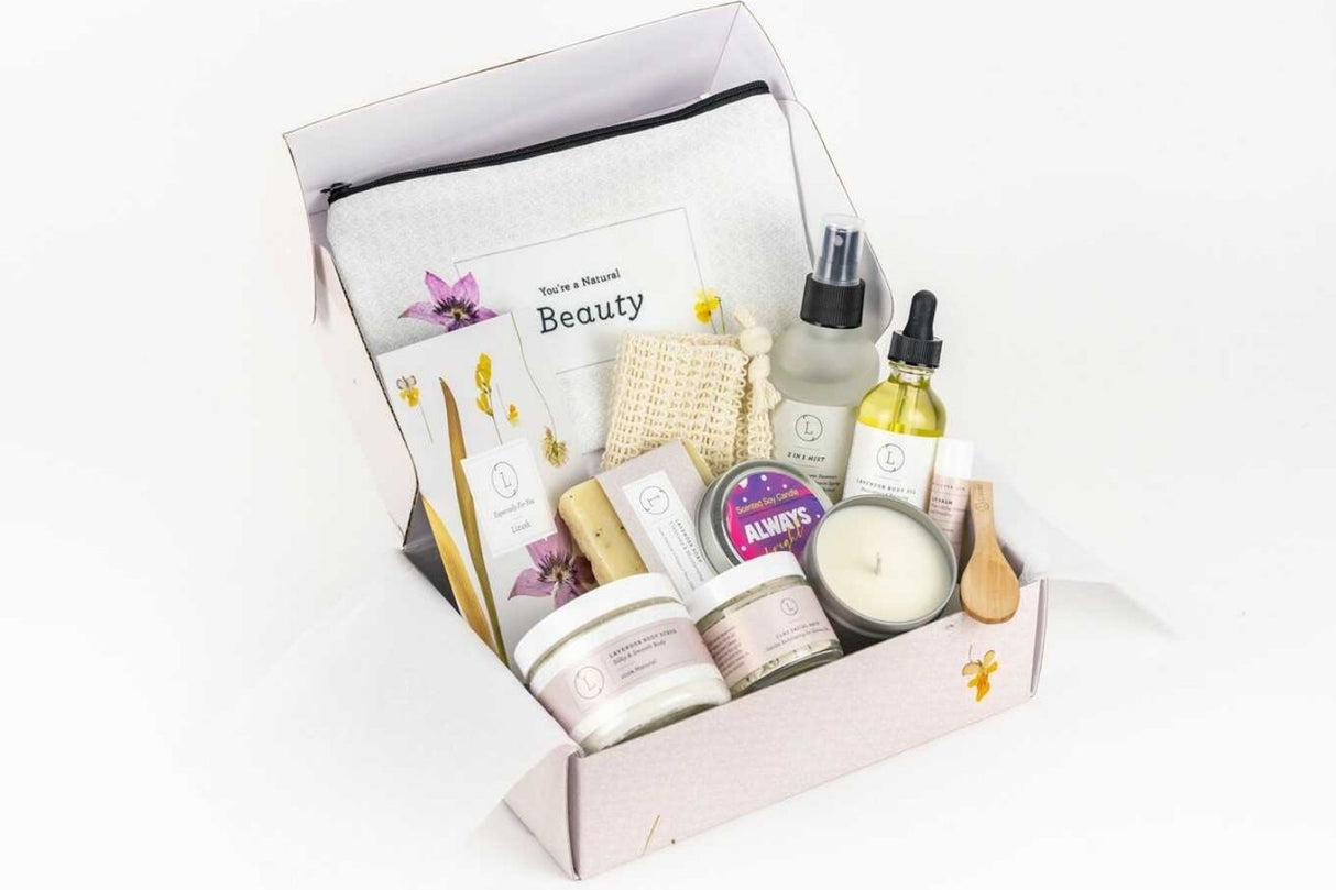 Spa Gift Box, Natural Lavender Bath & Body Relaxing Package for Friend from Lizush