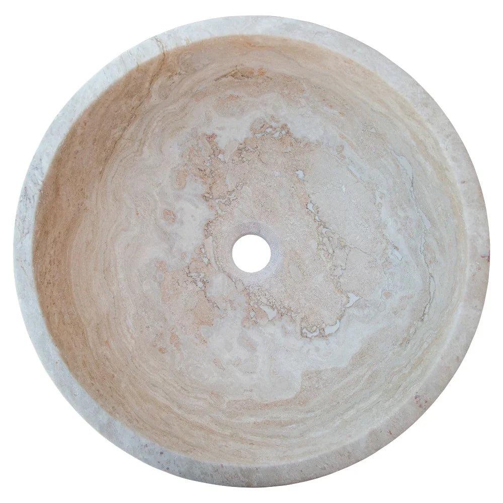 Beige Travertine Above Vanity Bathroom Vessel Sink Honed and Filled (D)18" (H)6" From Villohome