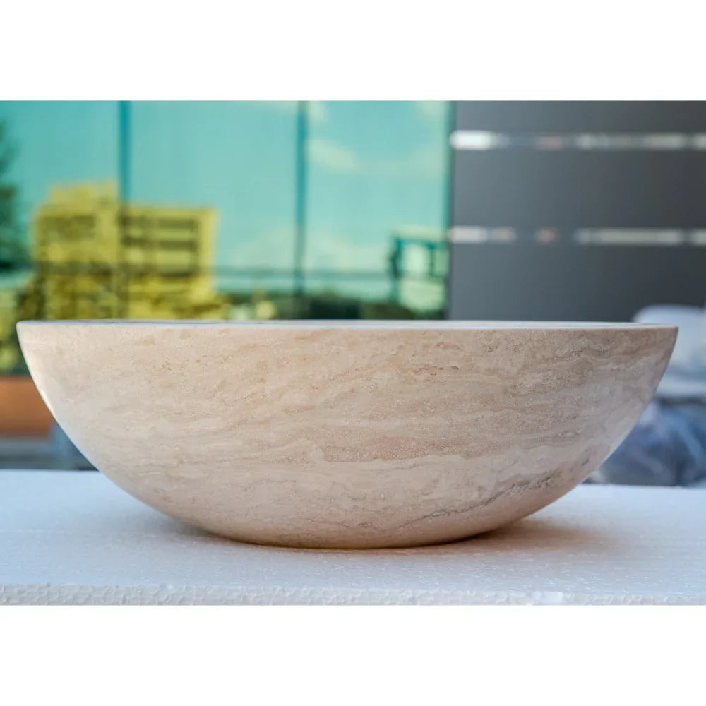 Beige Travertine Above Vanity Bathroom Vessel Sink Honed and Filled (D)18" (H)6" From Villohome