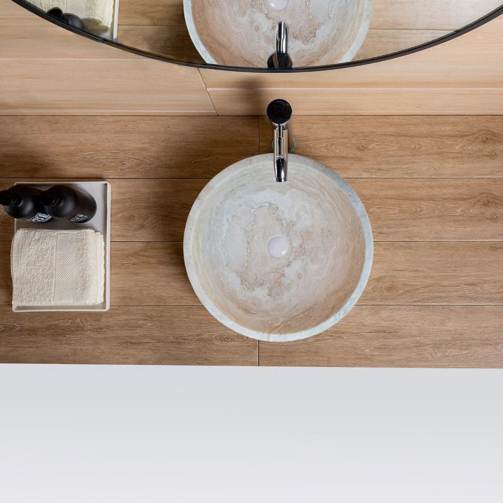 Beige Travertine Above Vanity Bathroom Vessel Sink Honed and Filled (D)18" (H)6" From Villohome