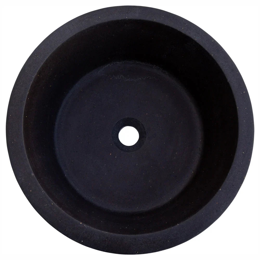Black Andesite Natural Stone Tapered Above Vanity Bathroom Sink Honed/Matte (D)16" (H)6" From Villohome