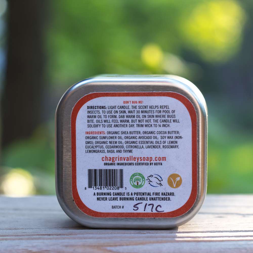 Body & Massage Candle: Don't Bug Me! Insect Repellent Candle from Chagrin Valley Soap & Salve