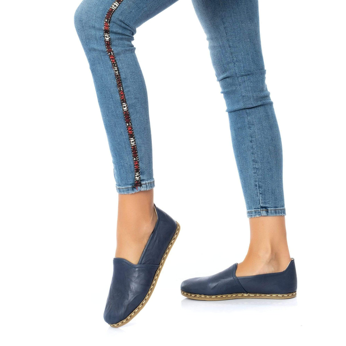 Women's Navy Slip On Shoes from Atlantis Handmade Shoes