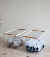 Wire Basket - Two Sizes - Steel + Wood from Yamazaki Home