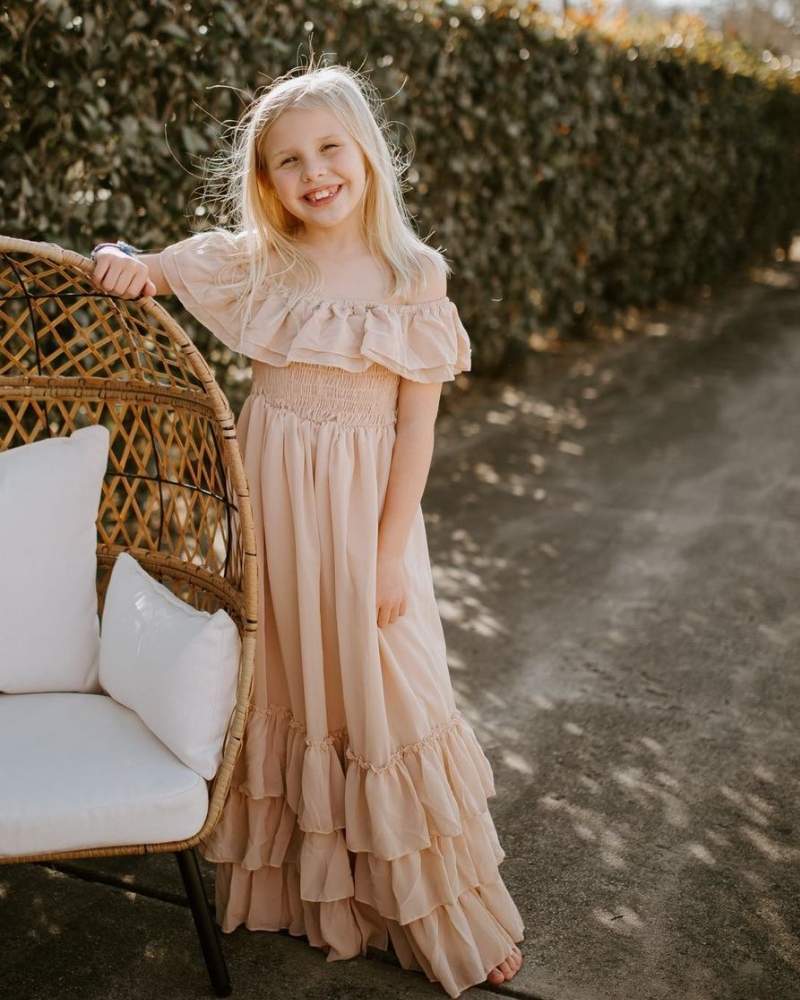 Nellie Ruffle Maxi Dress - Champagne from Bailey's Blossoms
