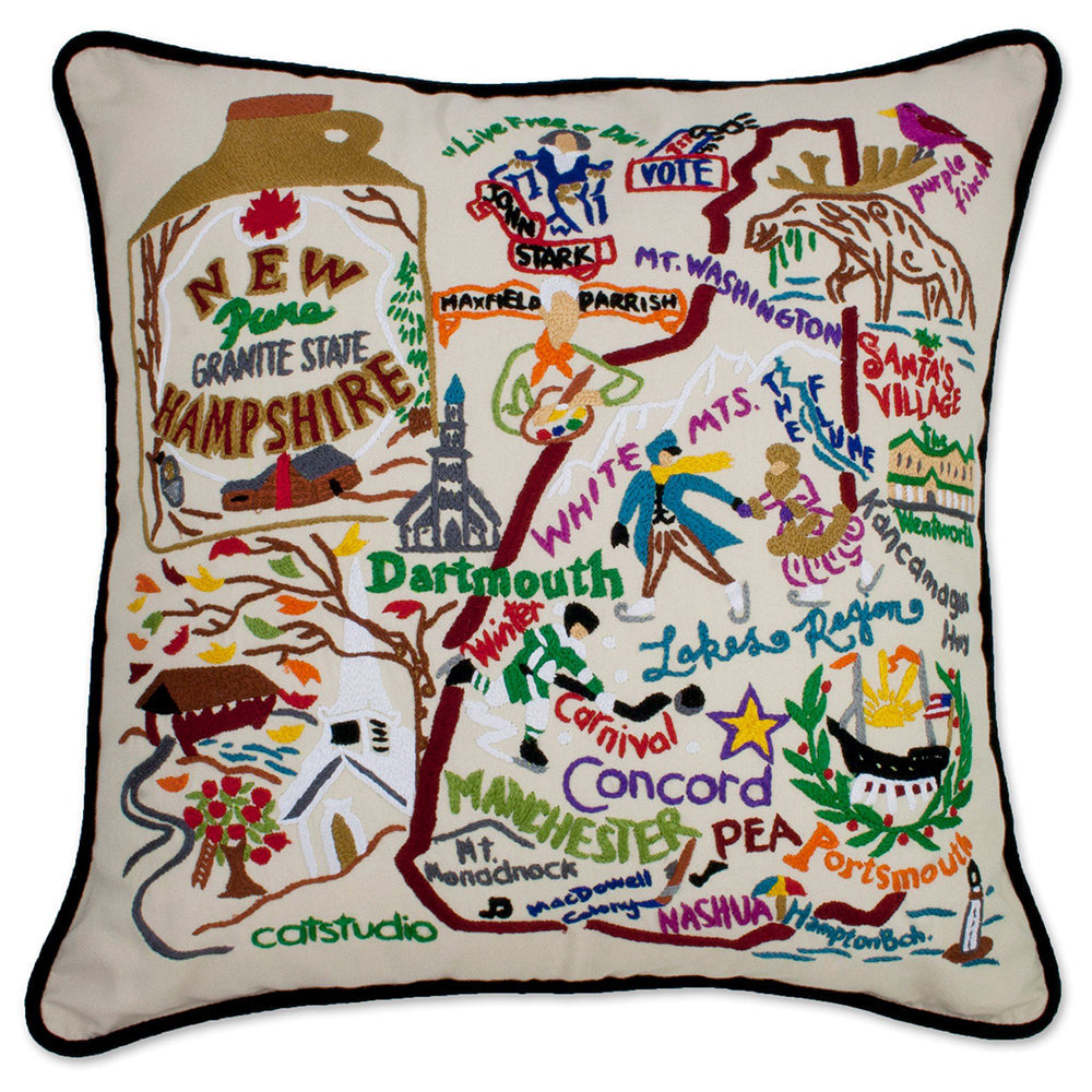 New Hampshire Hand-Embroidered Pillow from Quirks!