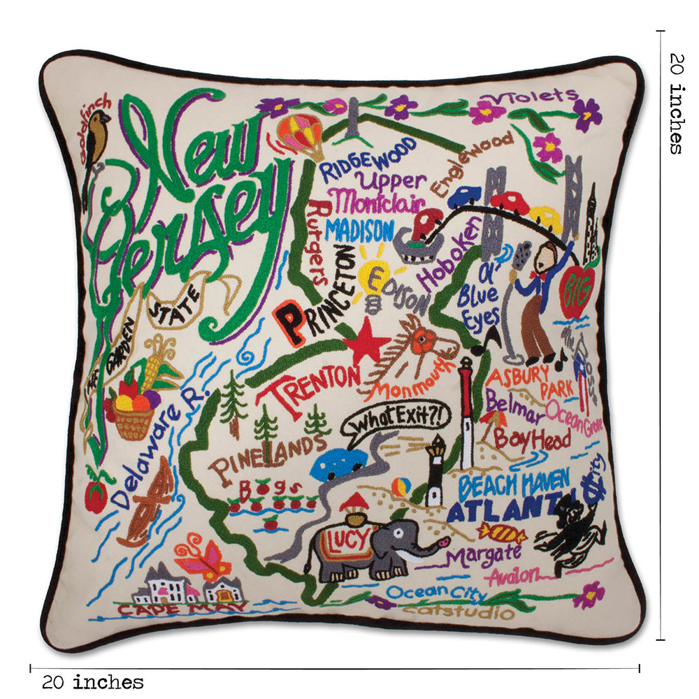 New Jersey Hand-Embroidered Pillow from Quirks!