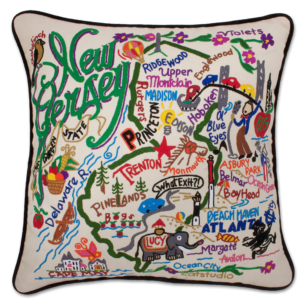 New Jersey Hand-Embroidered Pillow from Quirks!