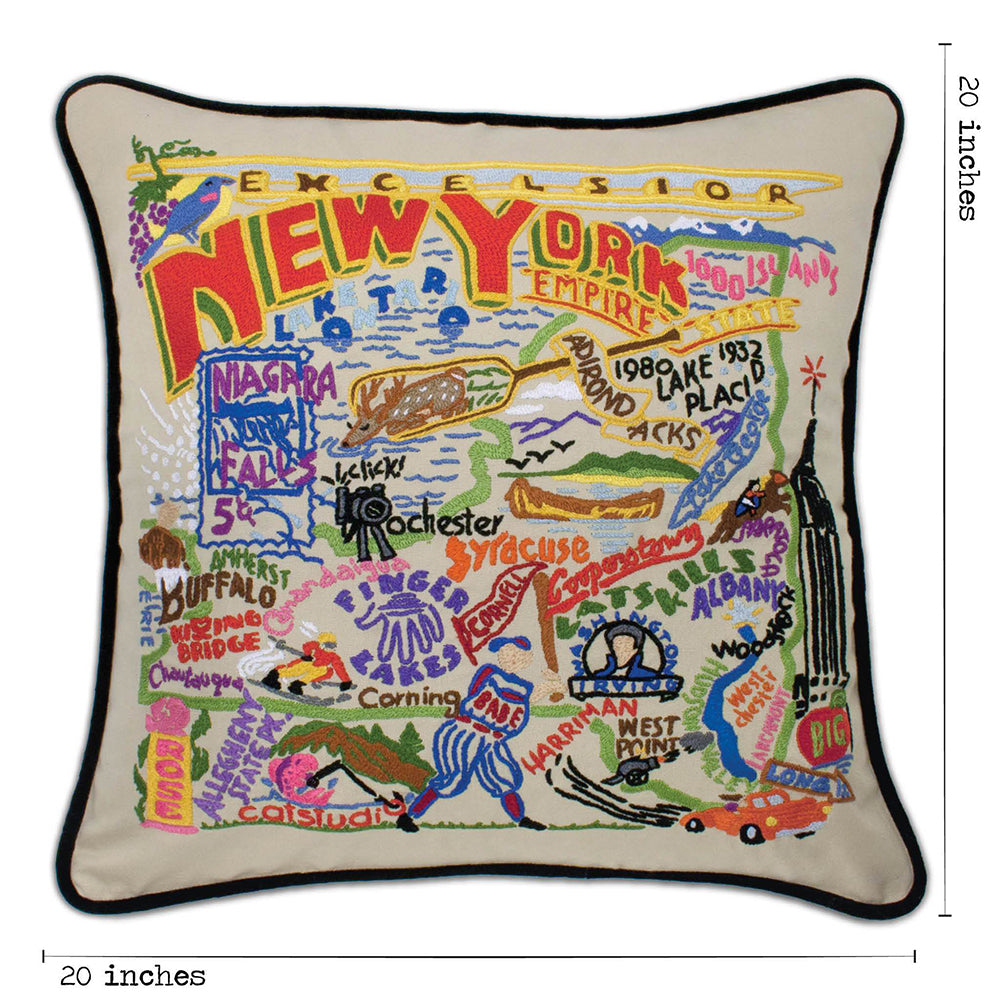 New York State Hand-Embroidered Pillow from Quirks!