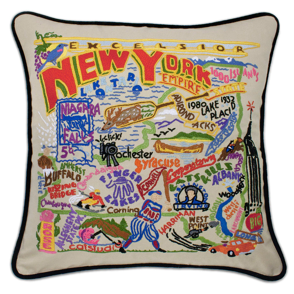 New York State Hand-Embroidered Pillow from Quirks!