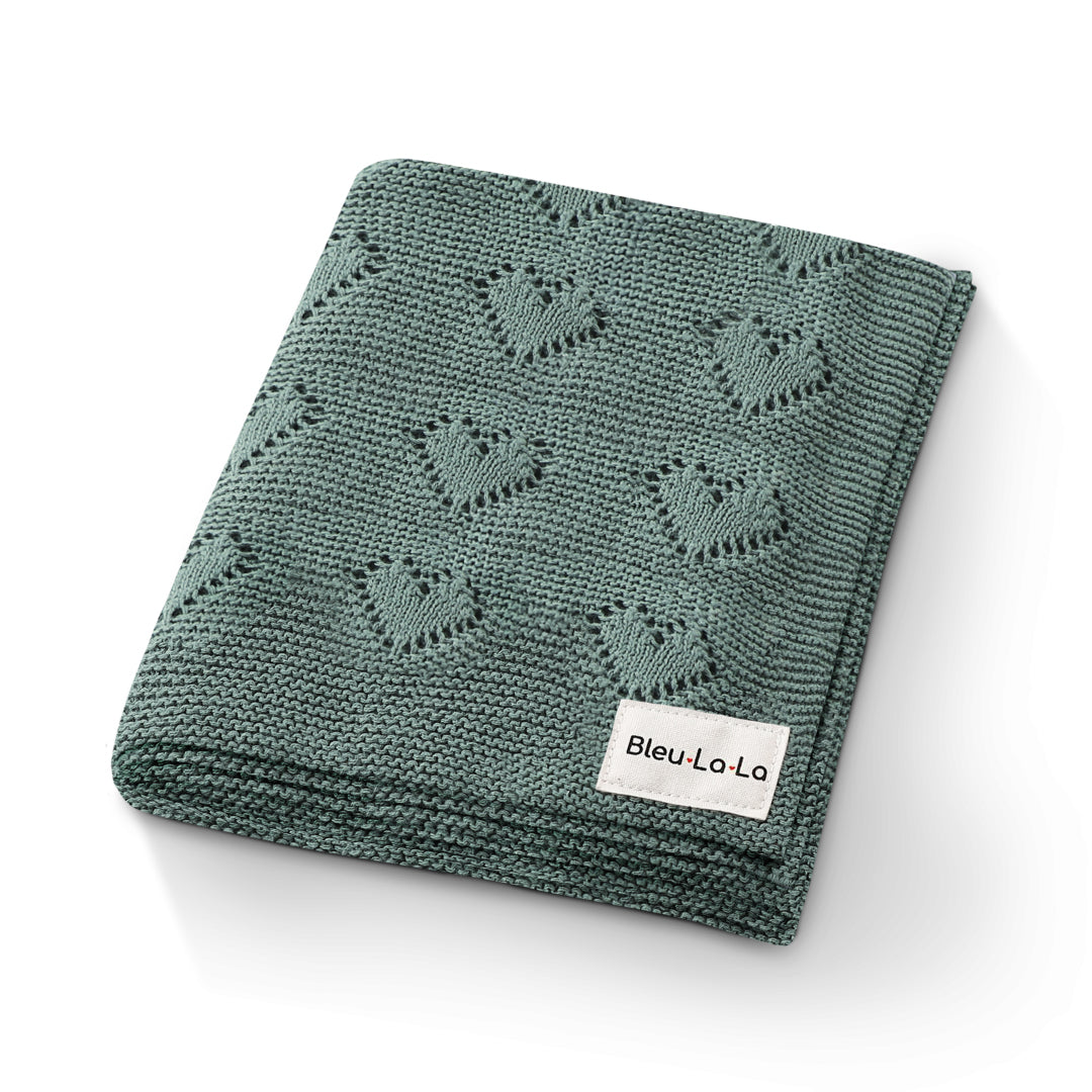 100% Cotton Luxury Knit Heart Swaddle Baby Blanket from Bleu La La