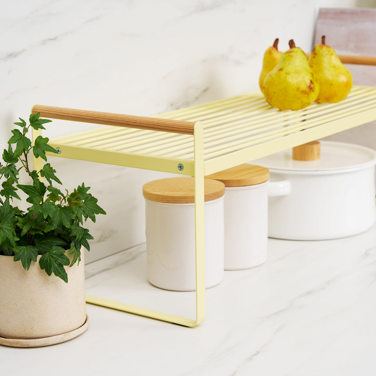 Countertop Wire Shelf - Steel + Wood - Yellow Pear from Yamazaki Home