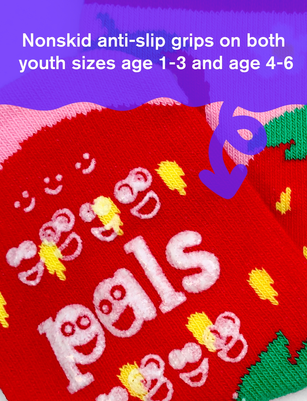 KIDS STRAWBERRY & BANANA NO SLIP SOCKS from Pals Socks