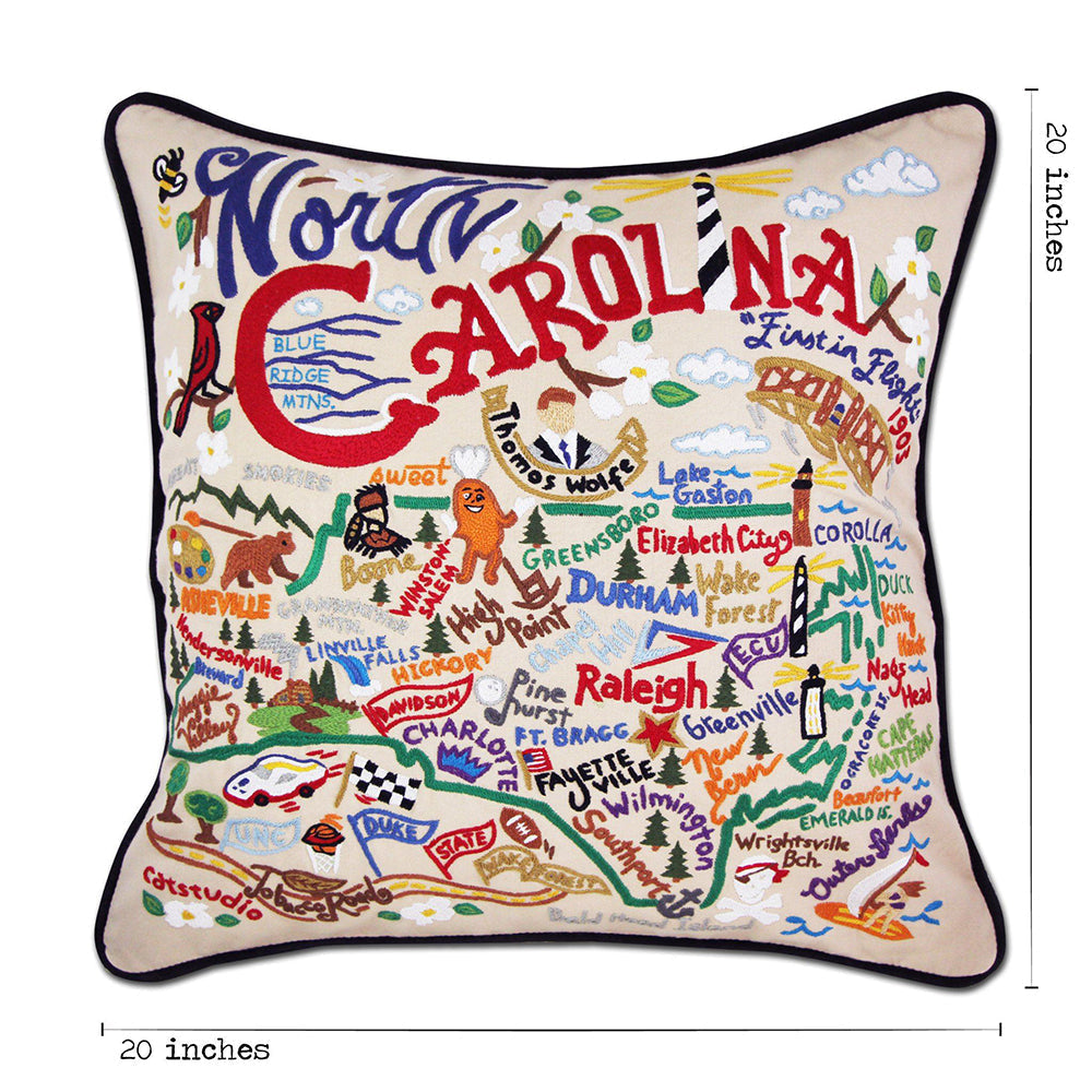 North Carolina Hand-Embroidered Pillow from Quirks!