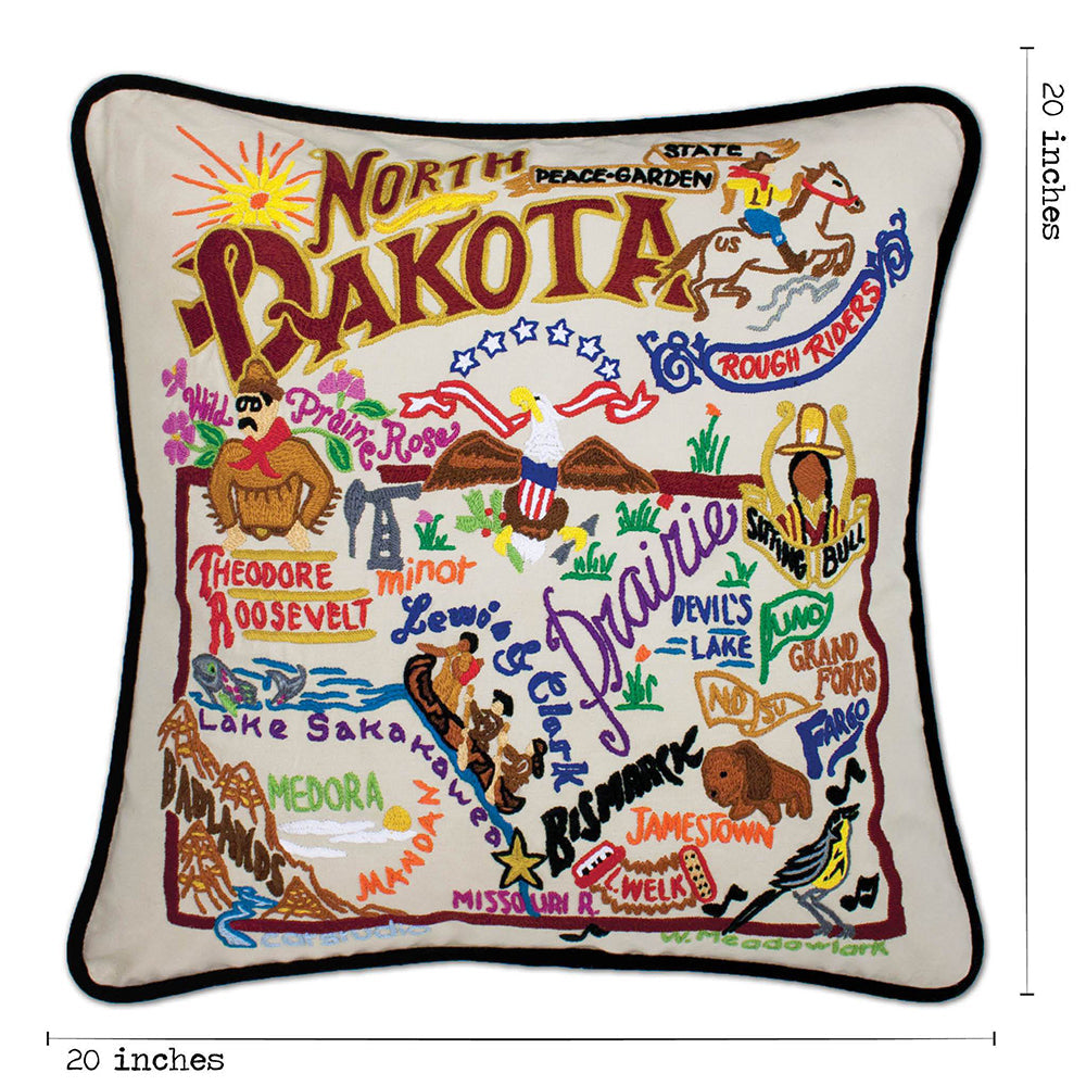 North Dakokta Hand-Embroidered Pillow from Quirks!