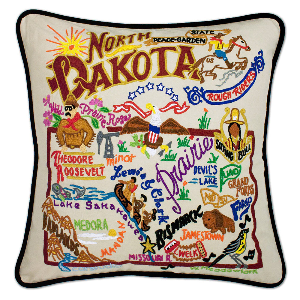 North Dakokta Hand-Embroidered Pillow from Quirks!