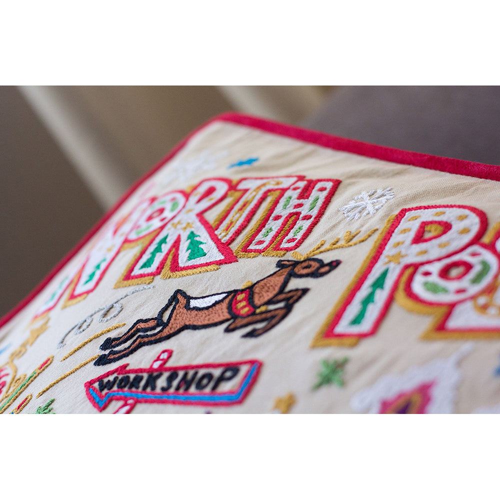 North Pole 1 Hand-Embroidered Pillow from Quirks!