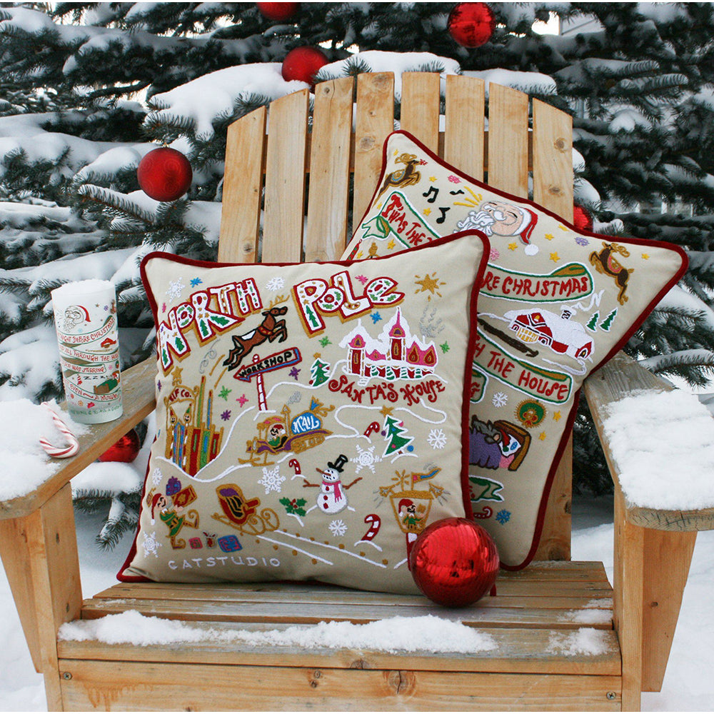 North Pole 1 Hand-Embroidered Pillow from Quirks!
