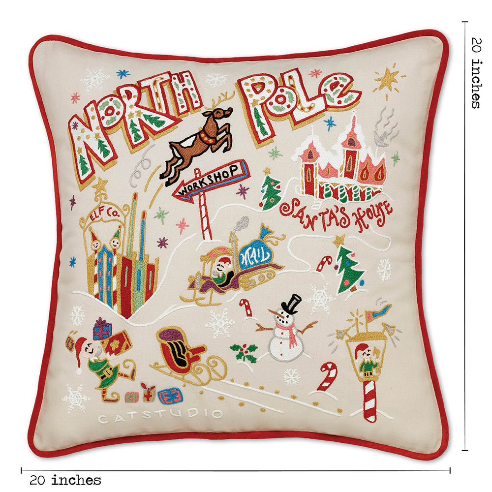 North Pole 1 Hand-Embroidered Pillow from Quirks!