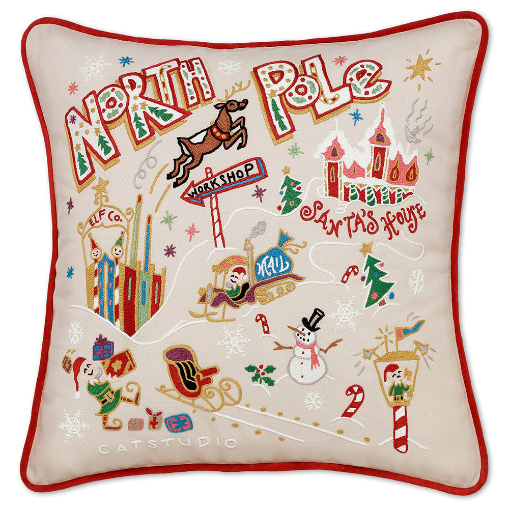 North Pole 1 Hand-Embroidered Pillow from Quirks!