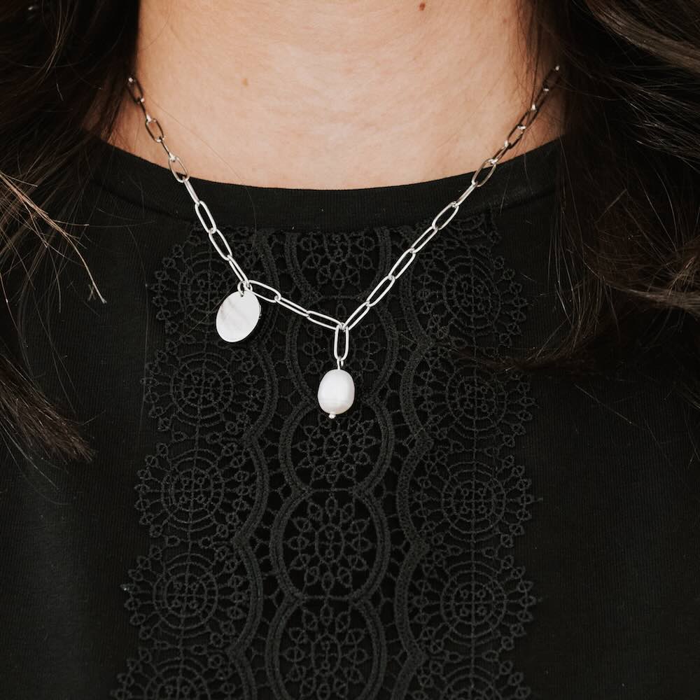 Not-Your-Average Pearl Chain and Disc Charm Necklace *WATERPROOF* from Pretty Simple