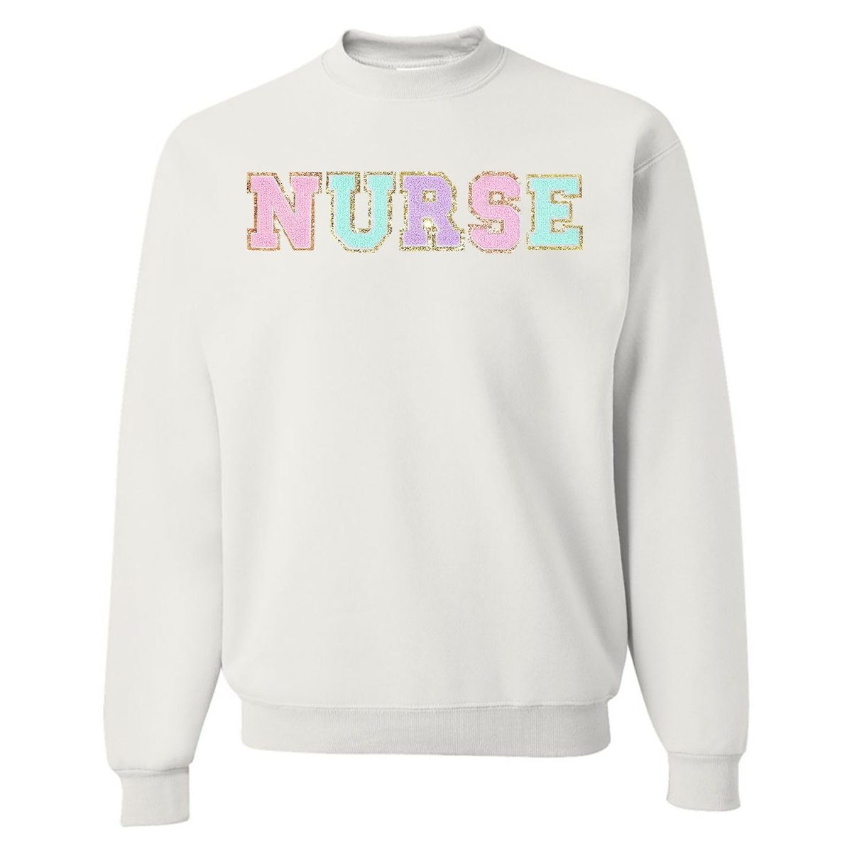 Nurse Colorful Letter Patch Crewneck Sweatshirt from United Monograms