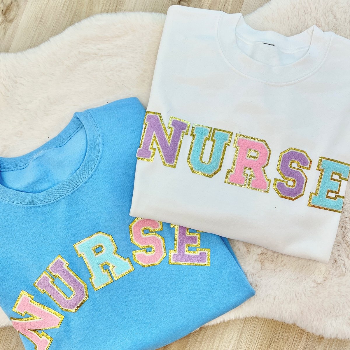 Nurse Colorful Letter Patch Crewneck Sweatshirt from United Monograms