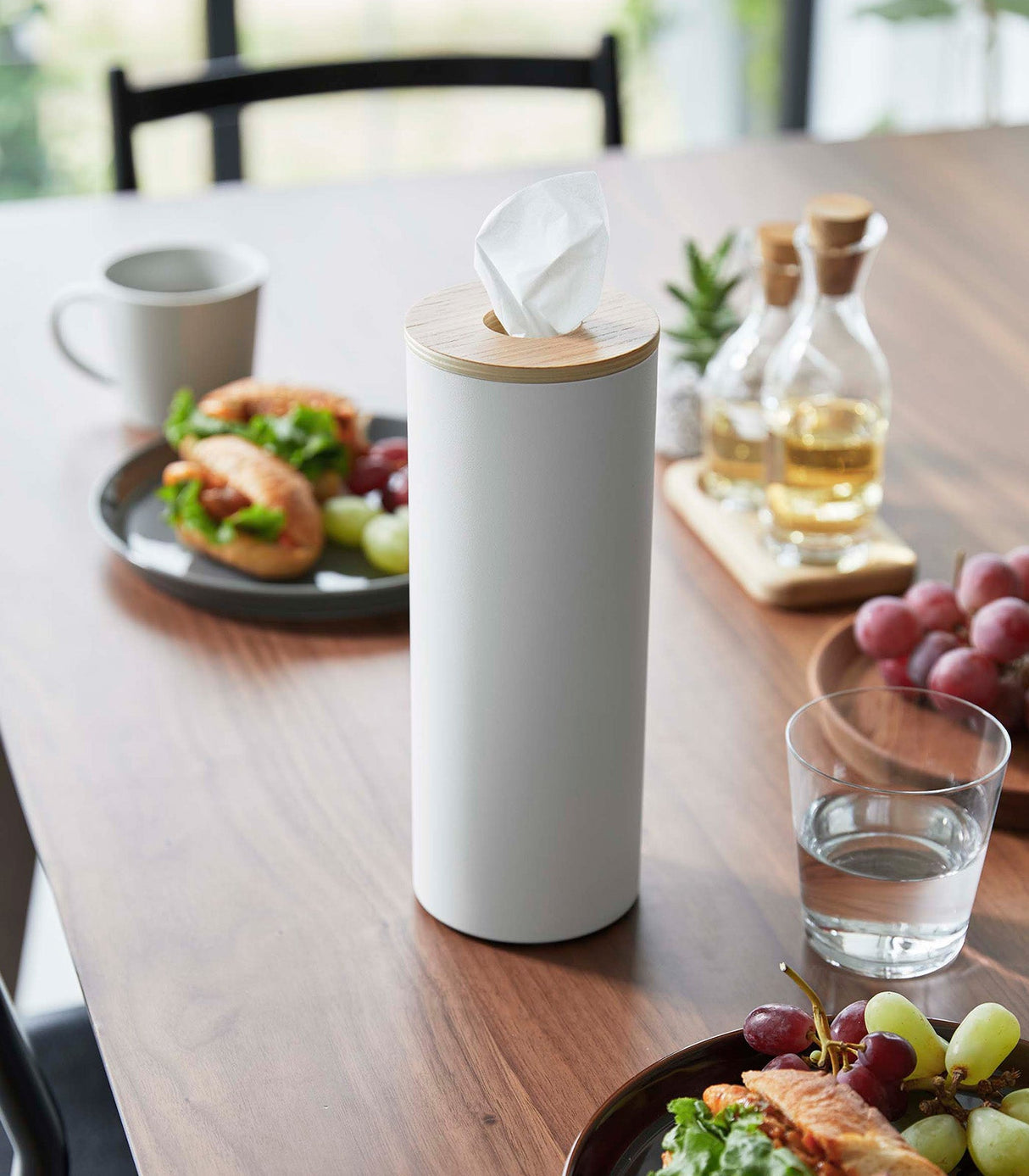 Round Tissue Case - Steel + Wood from Yamazaki Home