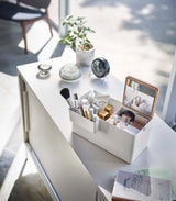 Makeup Organizer with Mirror - Steel + Wood from Yamazaki Home