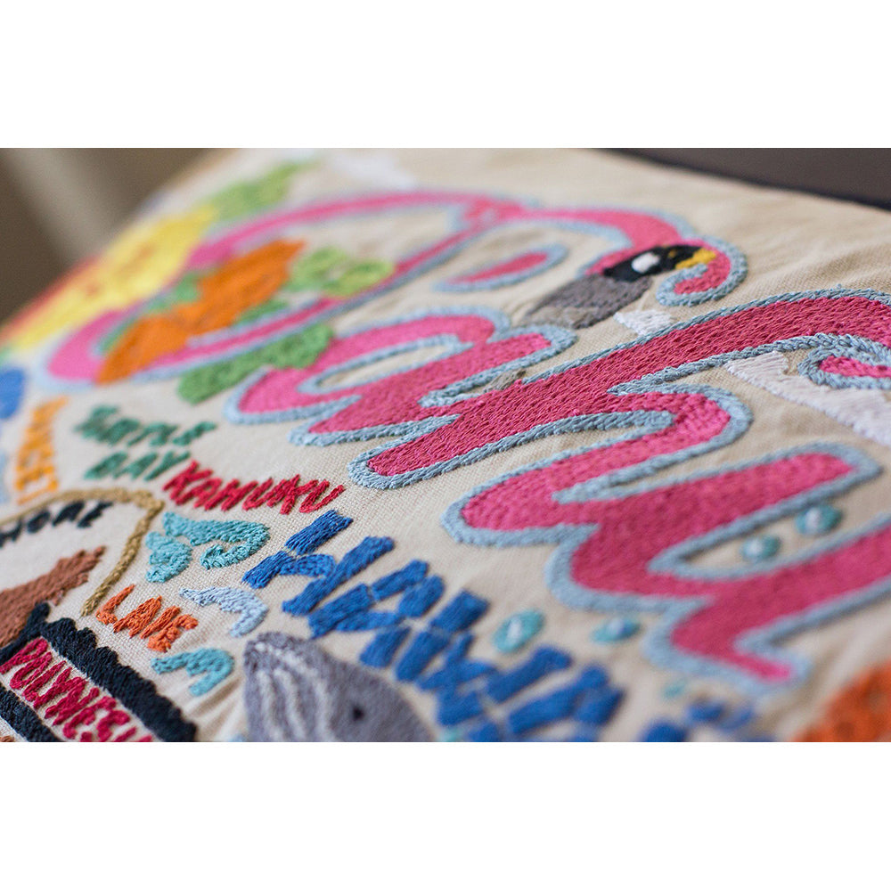 Oahu Hand-Embroidered Pillow from Quirks!