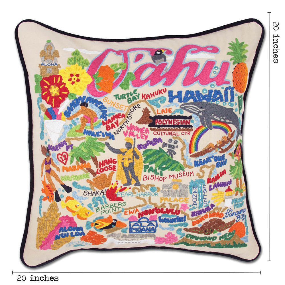 Oahu Hand-Embroidered Pillow from Quirks!