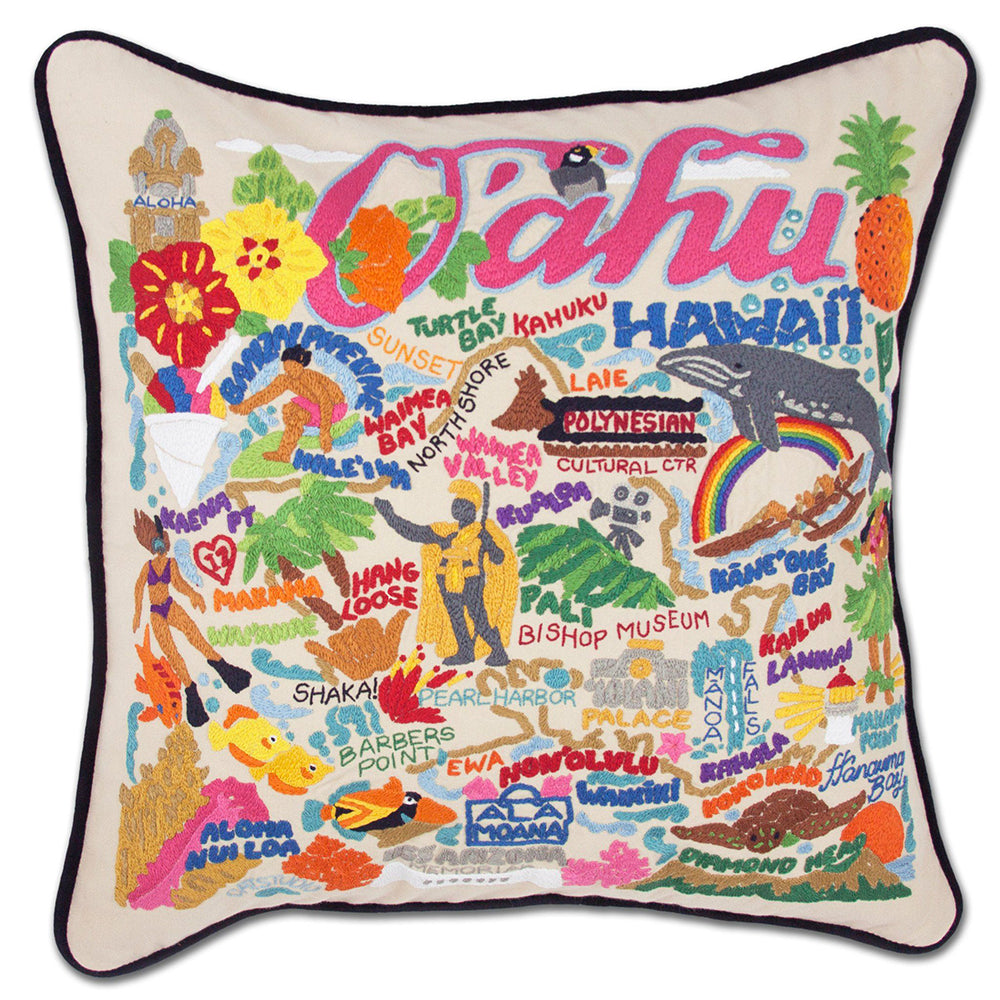 Oahu Hand-Embroidered Pillow from Quirks!