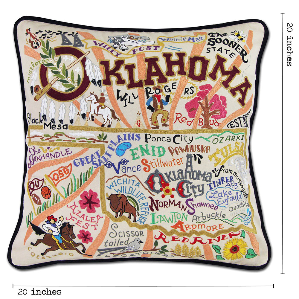 Oklahoma Hand-Embroidered Pillow from Quirks!
