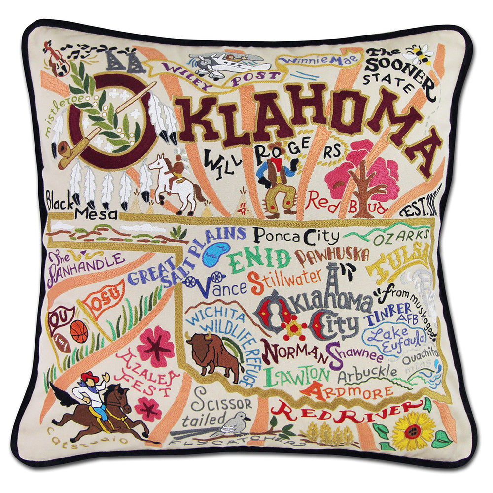 Oklahoma Hand-Embroidered Pillow from Quirks!