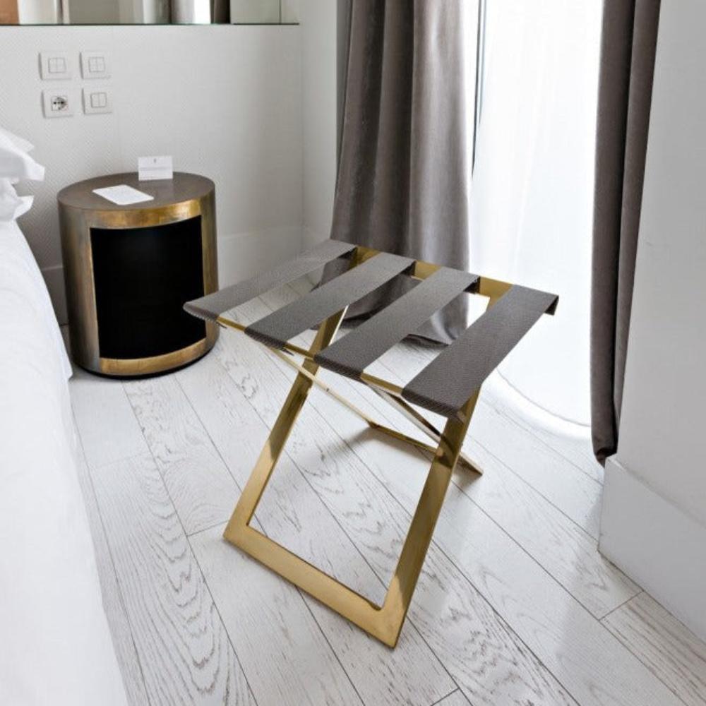 Arapaho-Foldable Metal Luggage Rack with Genuie Leather from VITAHOME DESIGN LLC