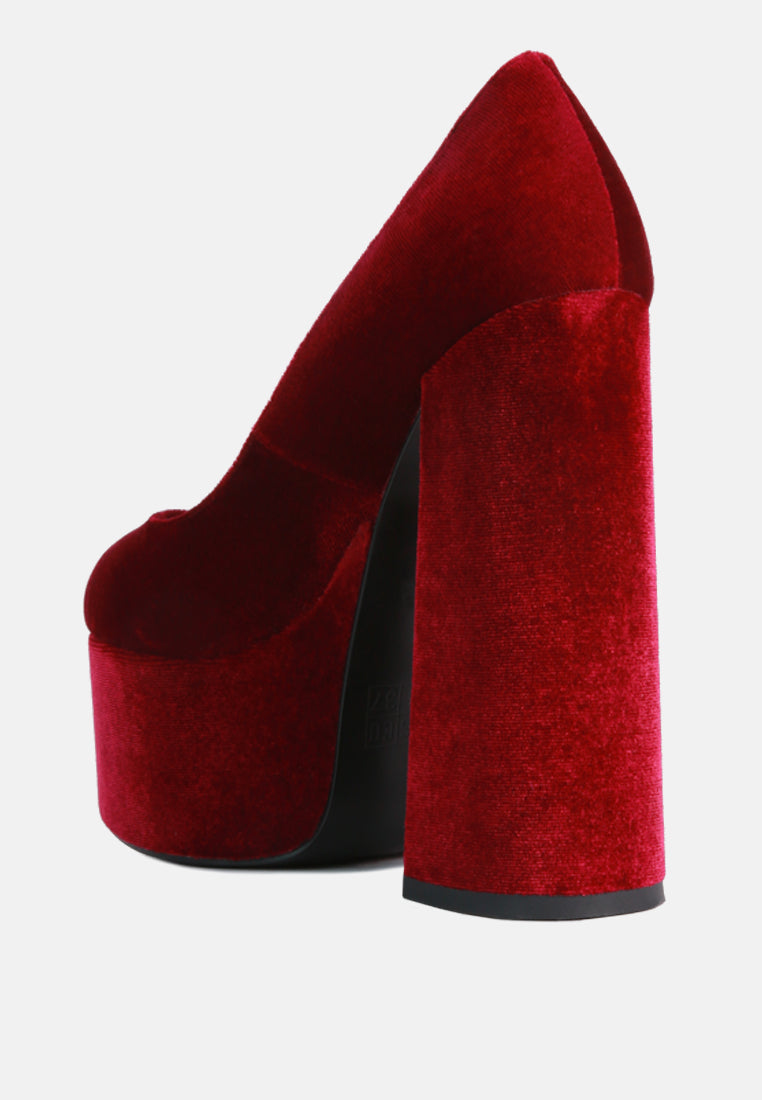 Old Novelty Platform Heel Velvet Pumps from London Rag International