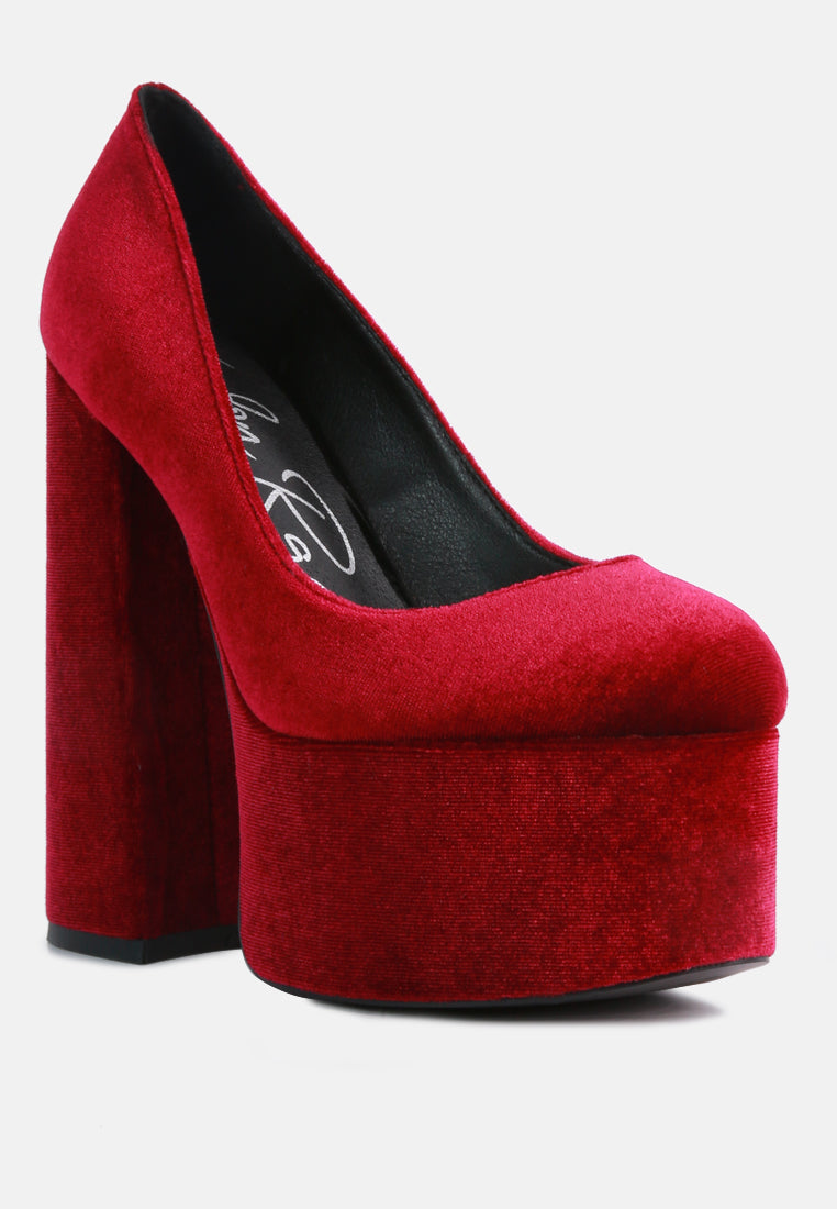 Old Novelty Platform Heel Velvet Pumps from London Rag International