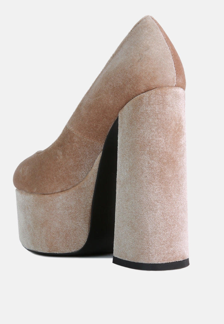 Old Novelty Platform Heel Velvet Pumps from London Rag International