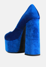 Old Novelty Platform Heel Velvet Pumps from London Rag International
