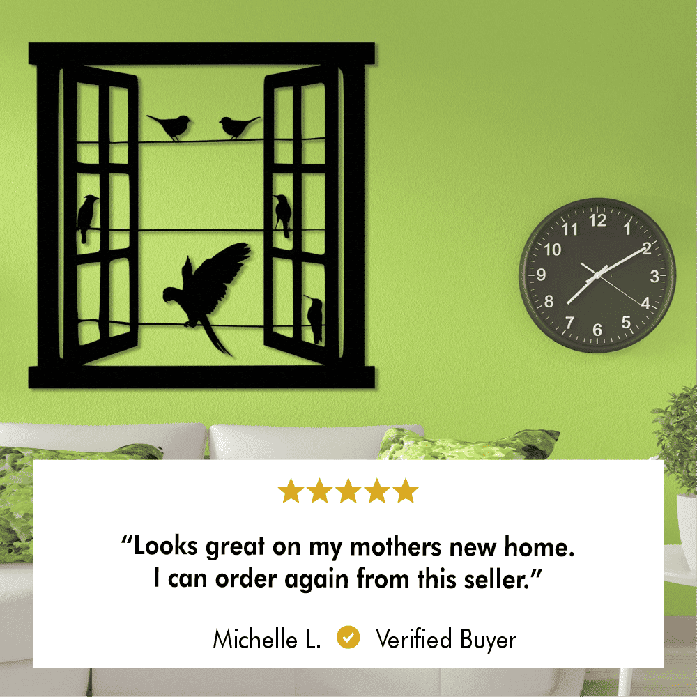 Open Window Design with Birds Silhouette Metal Wall Art from VITAHOME DESIGN LLC