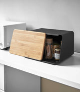 Bread Box with Cutting Board Lid - Steel + Wood from Yamazaki Home