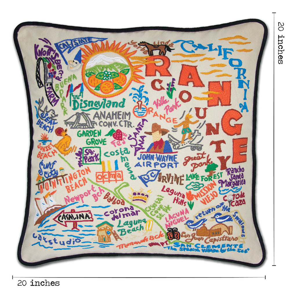 Orange County Hand-Embroidered Pillow from Quirks!