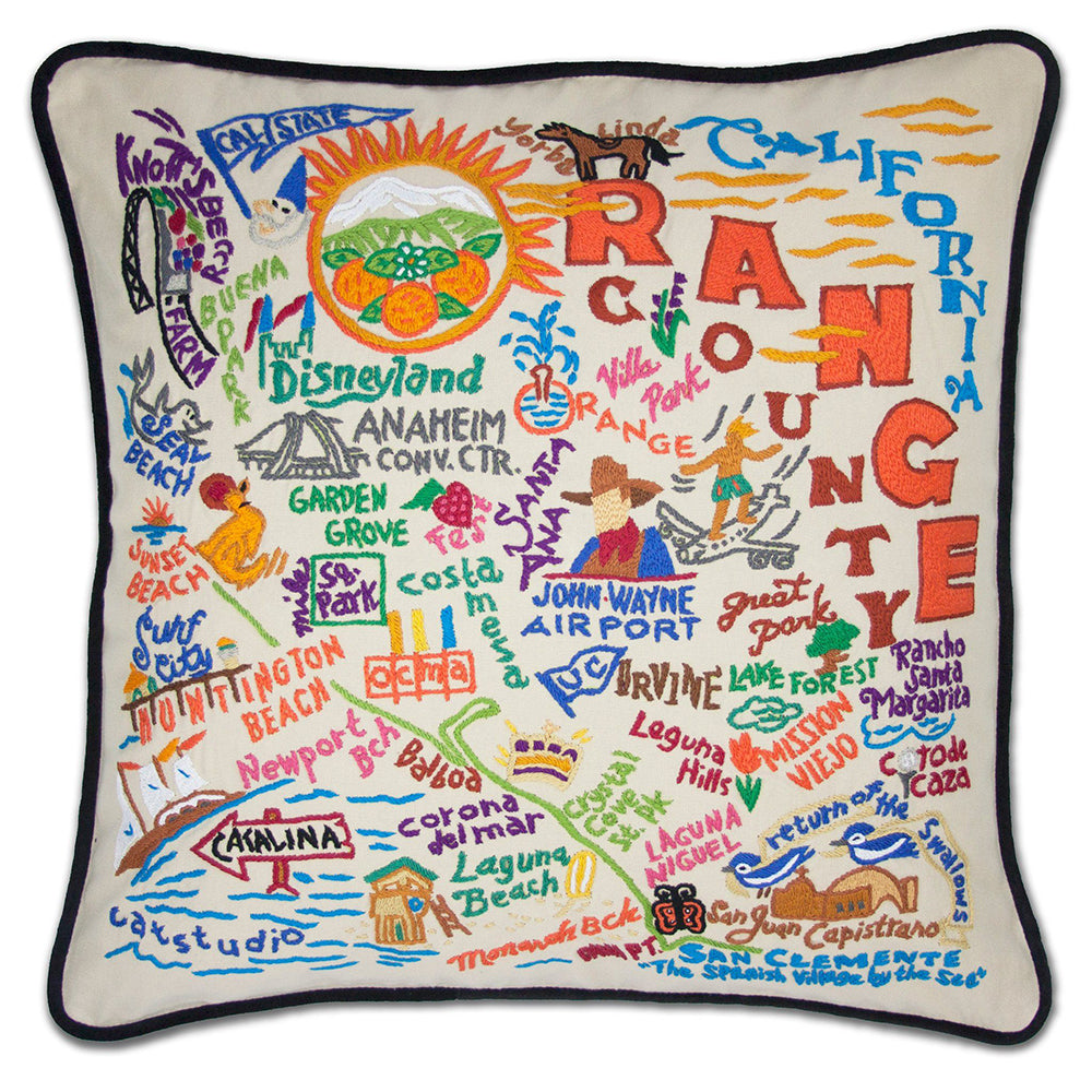 Orange County Hand-Embroidered Pillow from Quirks!