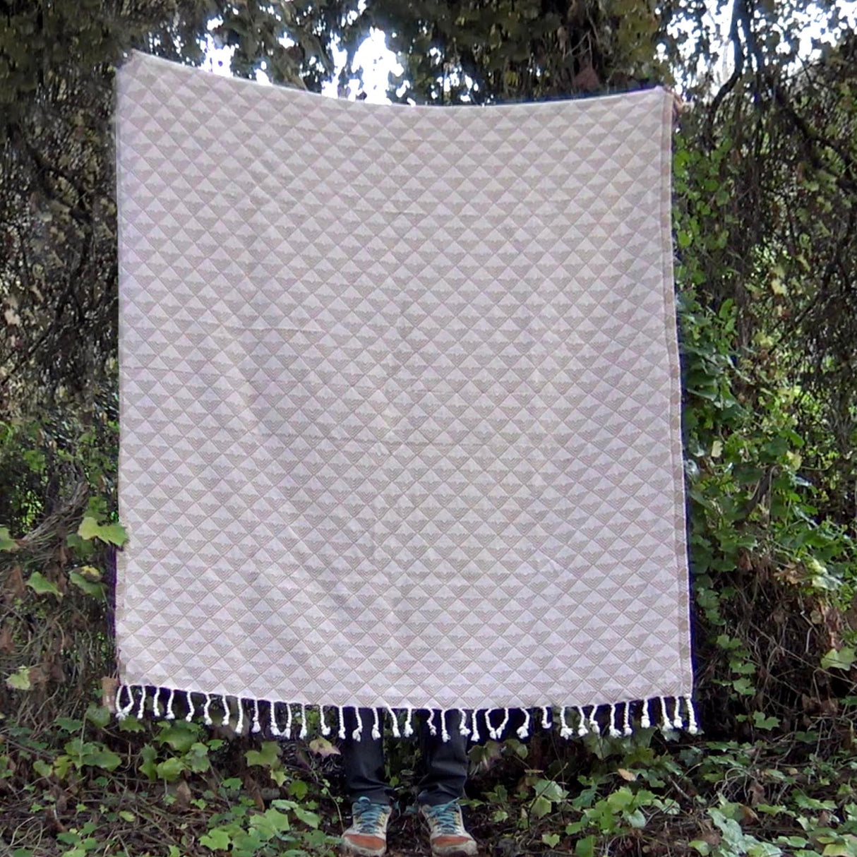 Organic Throw Blanket - Tan & Beige From West Path