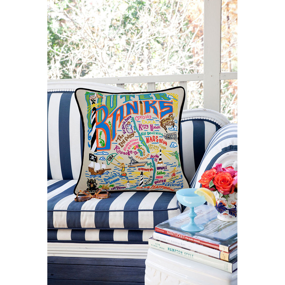Outer Banks Hand-Embroidered Pillow from Quirks!