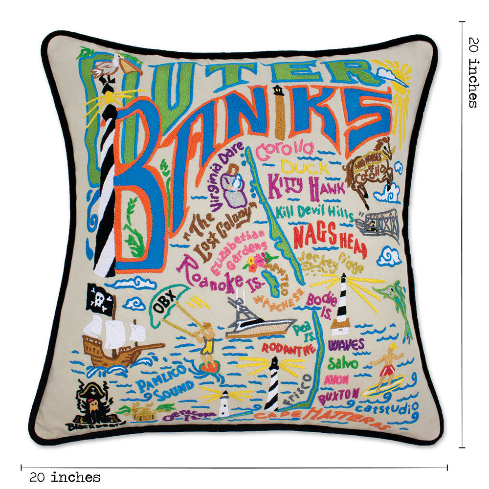 Outer Banks Hand-Embroidered Pillow from Quirks!