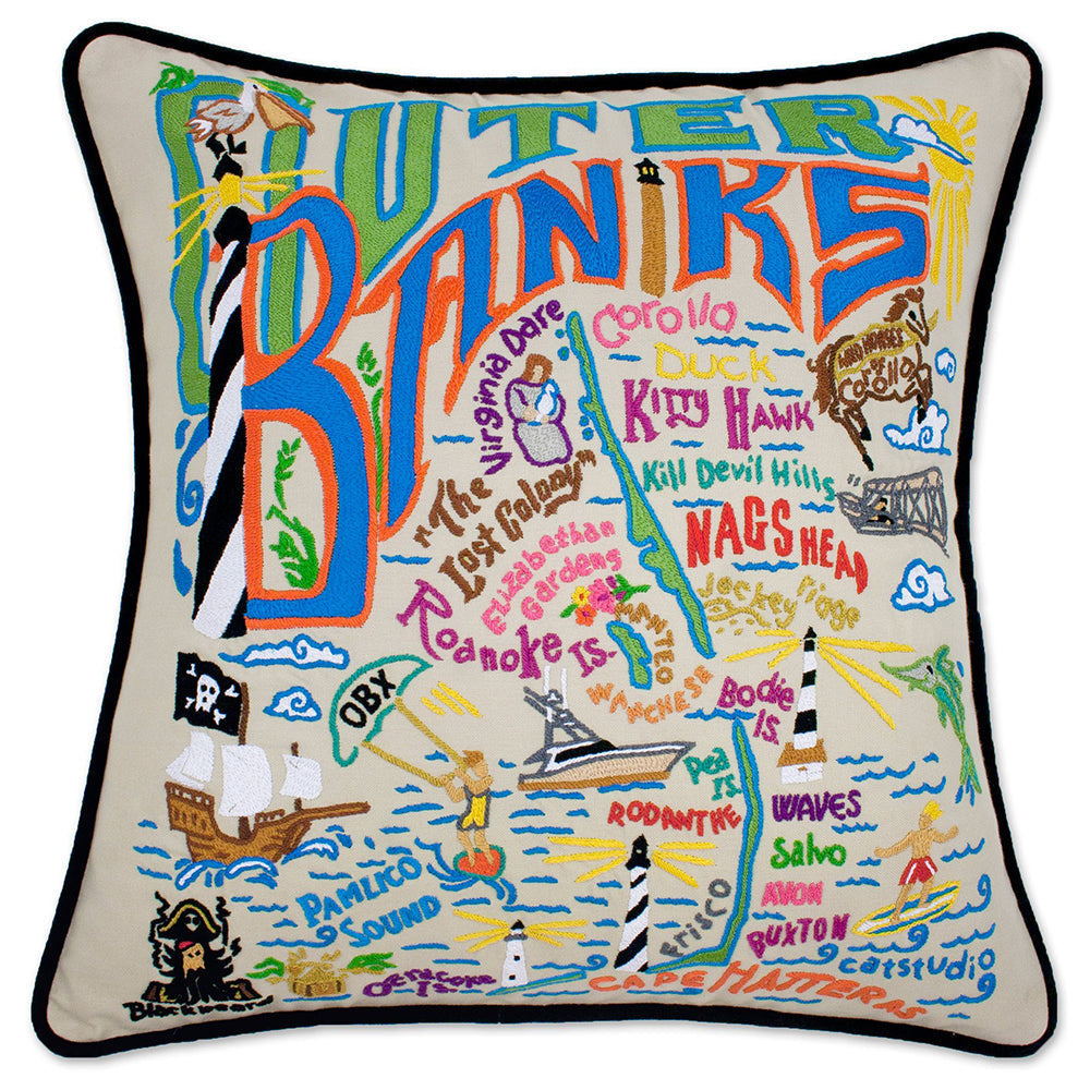 Outer Banks Hand-Embroidered Pillow from Quirks!