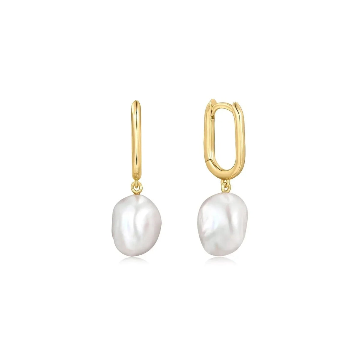 Oval Huggie Hoops With Pearl Drop Earrings from eklexic