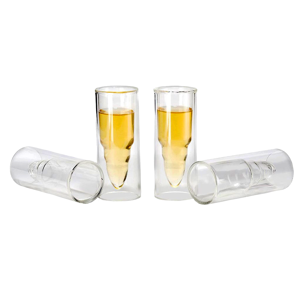 50 Caliber Shot Glasses Set - Set of 4 - Each holds 2 Ounces - Tactical Bullet Casings Shot Glasses from The Wine Savant