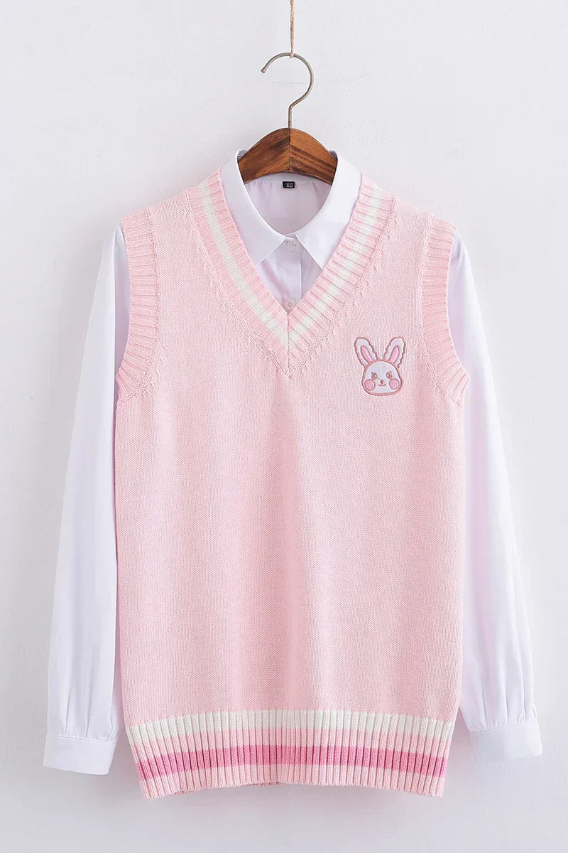 Kawaii Pink Pastel Bunny Vest Sweater From Kawaii Stop